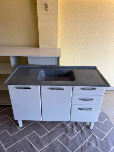 Balcão Em Aço Com Pia em Granito Nunca Usada Tamanho 1.20 - Entrega Grátis