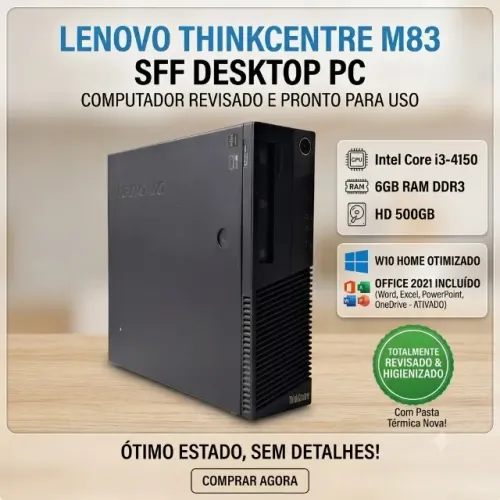 Computador Lenovo ThinkCentre M83 Core i3 6GB RAM HD 500GB Revisado e Limpo