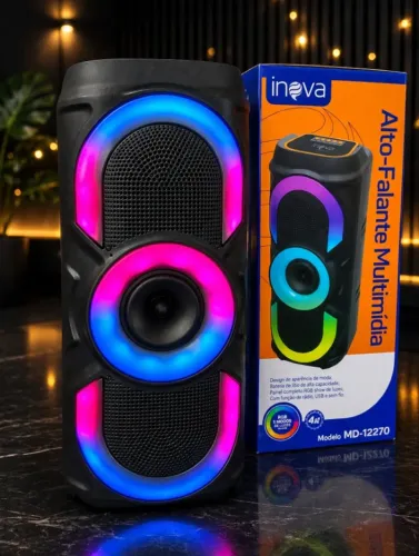 Caixa de Som Alto-Falante Multimídia Bluetooth Led RGB - MD-12270 iNova an9