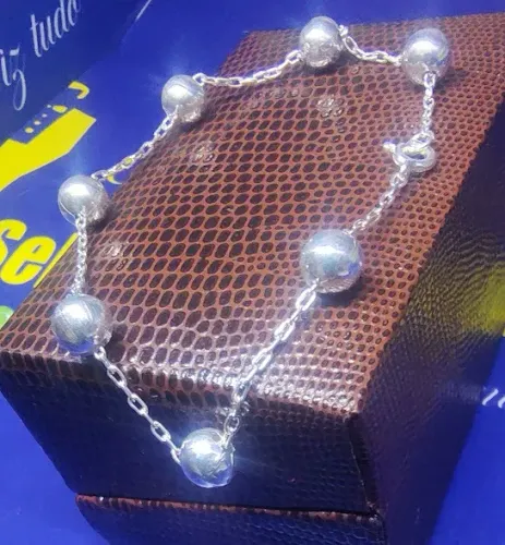 Pulseira Feminina Bola Prata 925 Peso 2.71 Gramas Pulseira 16 Cm x 2 mm fio 1 mm Bolas 6m