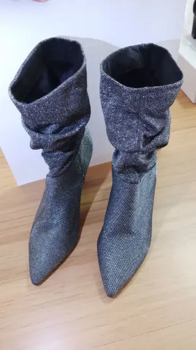 BOTA AREZZO TECIDO PRETO/PRATA 35