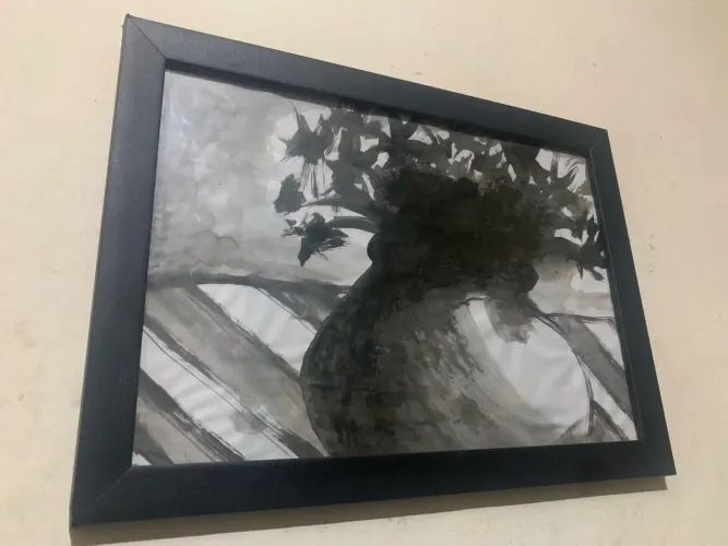 Pintura com moldura guache papel A4