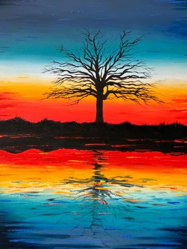 Quadro de pintura óleo sobre tela espatulado Paisagem A Árvore