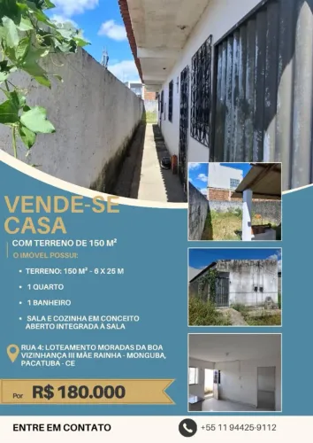 Casa + Terreno 150m² (6x25) à Venda em RUA 4 Moradas da Boa Vizinhança Pacatuba III-CE