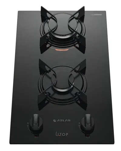 Cooktop 2 Bocas A Gás Preto Com Mesa De Vidro Atlas U Top
