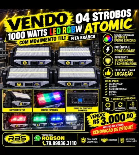 STROBOS ATOMIC 1000W RGBW COM MOVIMENTO TILT