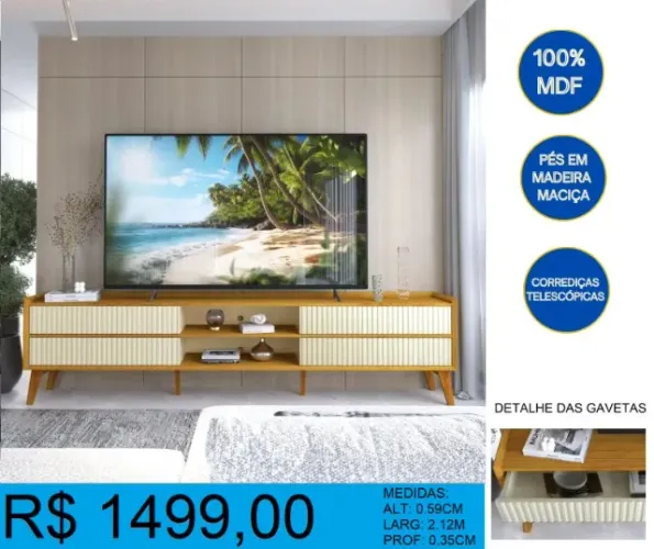 Rack - com pés de madeira maçiça - compre hoje e receba em até 72 horas 