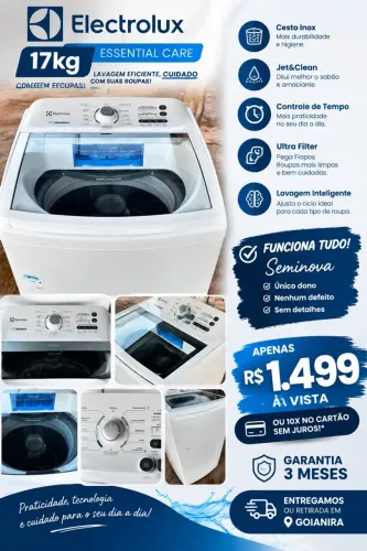 Máquina de Lavar Electrolux 17kg Branca Essential Care com Cesto Inox e Jet&Clean
