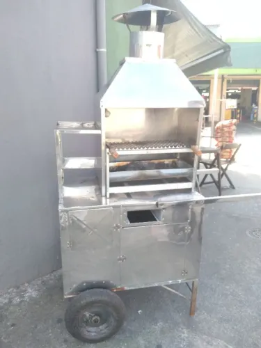 Carrinho Churrasco Inox 50cm Com Caixa Térmica E Coifa