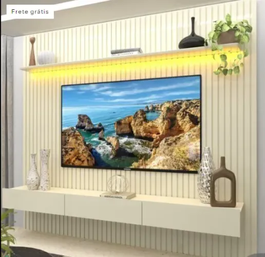 Painel para TV até 90 Polegadas 229x250cm Ripado com LED 3 Gavetas 100% MDF - Gelius:VALOR