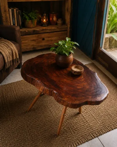 Mesa de centro rústica, feita com madeira Nobre