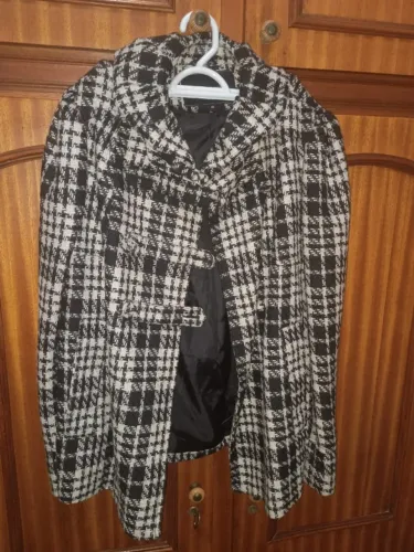 Casaco Feminino Sobretudo Estilo Capa Xadrez Tweed P&B