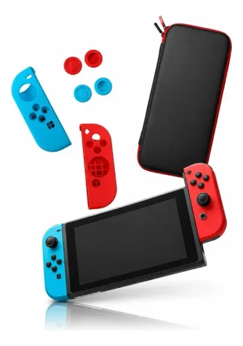 Kit 7 Em 1 Para Nintendo Switch Bolsa Capa Película De Vidro Preto