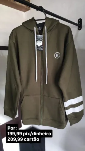 Jaqueta Moletom Ziper Hurley Bordada Verde Oliva