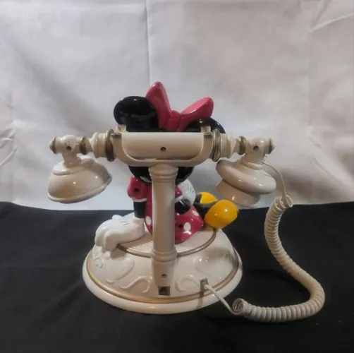 Telefone Vintage Disney Minnie Mouse Telemania de Mesa com Fio Botão de Pressão