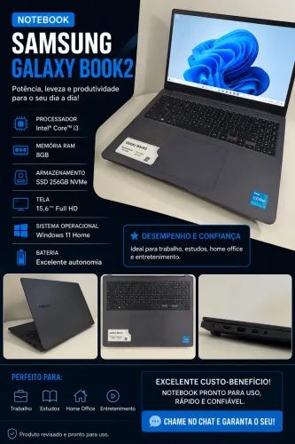 Notebook Samsung Galaxy Book2 - i3 | 8GB RAM | SSD 256GB