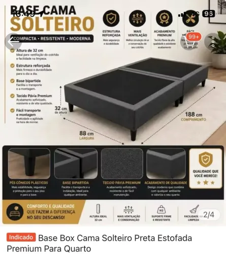 Base cama Box nova solteirão