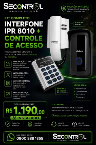 Kit interfone + controle de acesso via senha ou tag