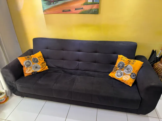 Sofá cama 4 lugares preto tecido