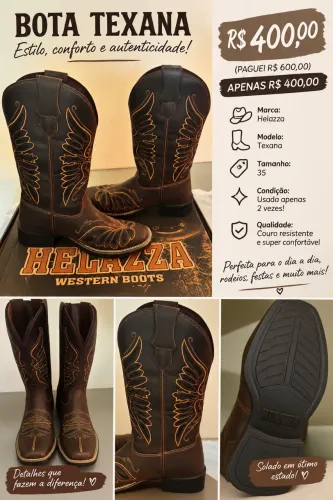 Bota Texana Nº 35 - Usada Apenas 2 Vezes