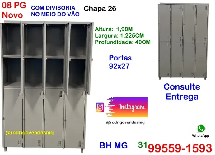 Roupeiro Armario de 08 portas grande comercio industria vestiario escaninho auto loja casa