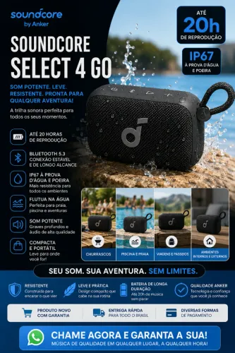 Caixa de som Bluetooth portátil Soundcore da Anker Select 4 Go, 20 h de reprodução, IP67 à