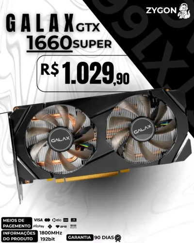 [S/ NOVO] Placa de Vídeo GTX 1660 SUPER OC Galax - Garantia 90 Dias
