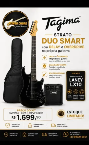 Guitarra + Amplificador + capa -TAGIMA Duo SMART (Delay e OVERDRIVE) + Amplificador + Capa