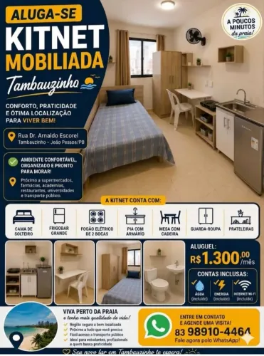 Kitnet mobiliado em Tambauzinho com contas inclusas!