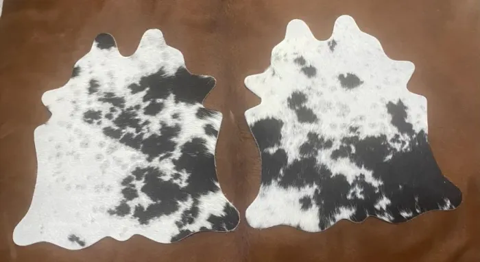 kit 2 porta pratos artesanais vaquinha para churrasco 48x43cm pintadinho preto e branco