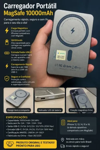 ? CARREGADOR PORTÁTIL MAGNÉTICO MAGSAFE 10.000mAh ?