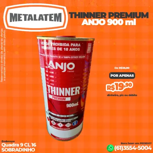 Thinner de Diluição para Esmaltes Sintéticos Anjo 900ml