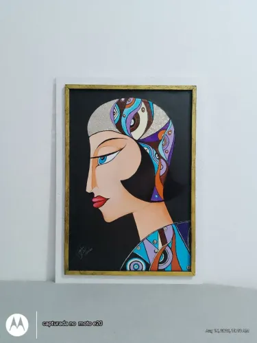 Quadro pintado a mão - A mulher de perfil