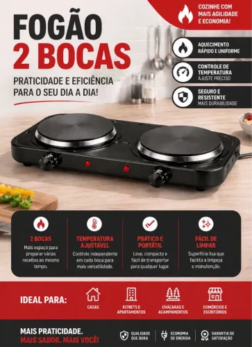 Fogareiro elétrico c/chapa (2 bocas)