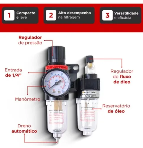 FILTRO DE AR DUPLO LUBRIFIL PARA COMPRESSOR/PISTOLA DE PINTURA E FERRAMENTAS PNEUMÁTICO 