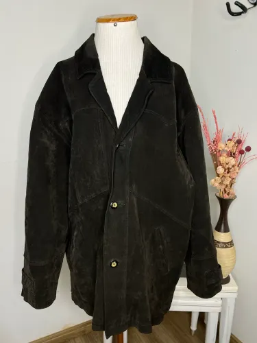 CASACO ALONGADO COURO LEGÍTIMO CAMURÇA CGC VINTAGE FORRO ACOLCHOADO MASCULINO GG 