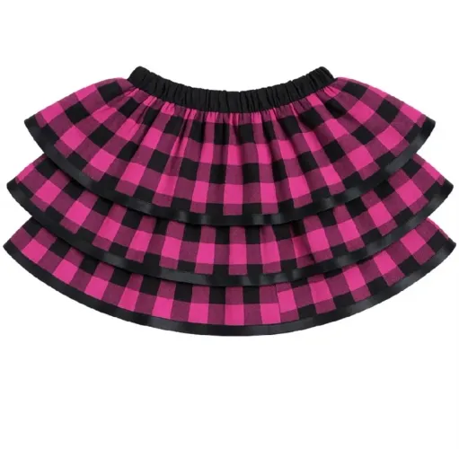 Saia de sao João rodada rosa e preta xadrez