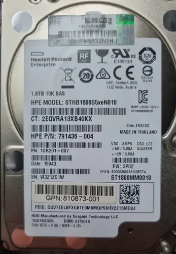 Hd hp 1.2tb sas 10k pn hp p01524-002 Pn gaveta p03798