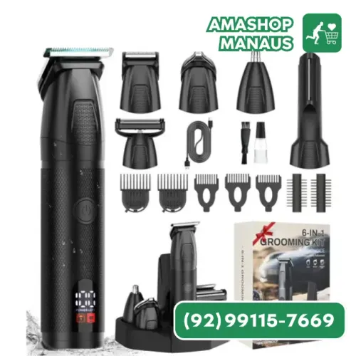 Maquina De Cortar Cabelo E Barba Kit 6 Em 1 Recarregavel