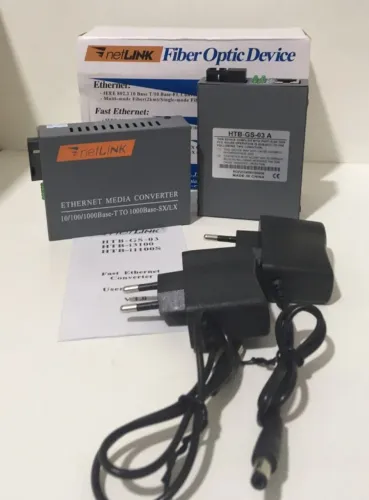 Conversor Mídia Gigabit NetLink Fibra Óptica 1000Mbps WDM 20km HTB-GS-03-A/B kit c/ o par