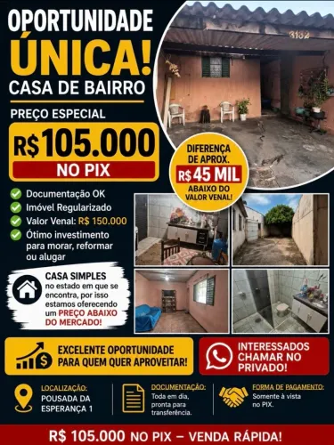 CASA EM POUSADA DA ESPERANÇA 1<br>? R$ 105.000 NO PIX