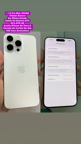 iPhone 15 Pro Max 256GB Titânio Branco ( Usado )