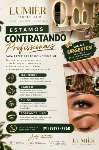 VAGAS para manicure, cabeleireiro e Designer de sobrancelha
