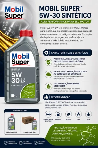 Lubrificante Mobil 5w30 e aditivos