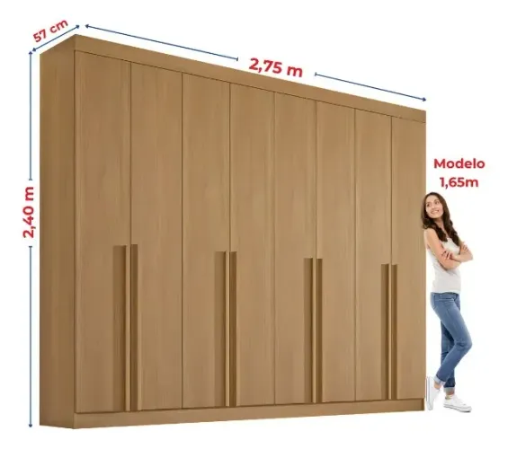 Guarda-roupa Casal MDF D'Doro Império 8 Portas Cinamomo 275x240 cm