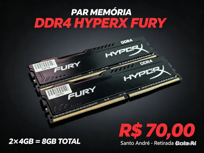 Par Memória DDR4 HyperX Fury 8GB Total (2×4GB)
