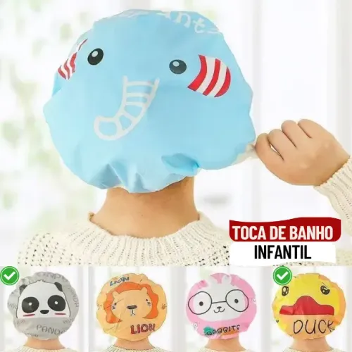 Touca de Banho Infantil Impermeável Estampa Animal para Crianças 2 a 12 Anos - SFT01