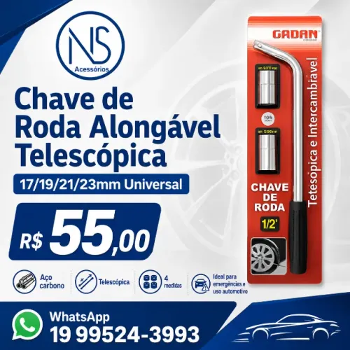 Chave de Roda Telescópica Intercambiável 17x19mm e 21x23mm