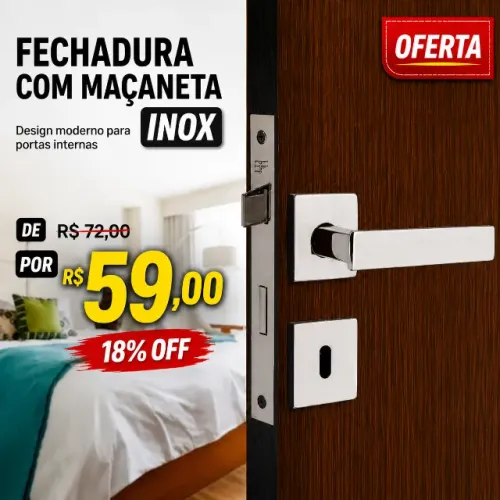 Fechadura para Porta Interna Inox 3F Roseta Quadrada 40mm - Promoção