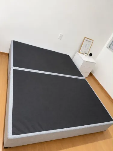 Cama Box Queen em Tecido Tipo Linho Cinza
